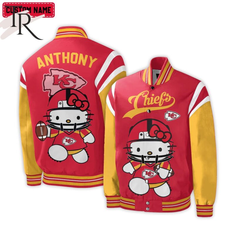 Personalized NFL Kansas City Chiefs Special Hello Kitty Design Baseball Jacket For Fans TBJ1112