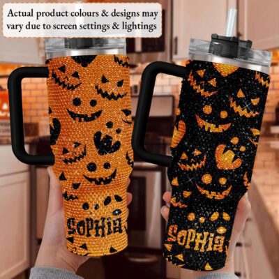 Personalized Orange Pumpkin 40Oz Rhinestone Stanley Tumbler