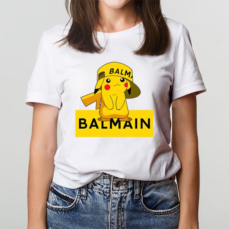 Pikachu Balmain Unisex T Shirt Cotton Tee TAT14336 3