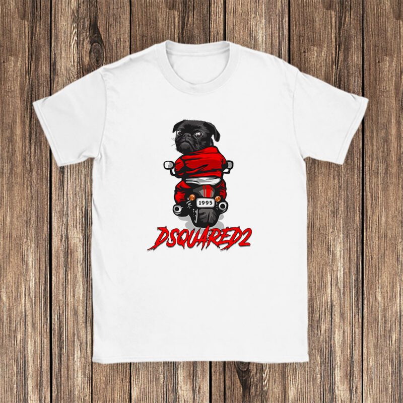 Pug Dog Riding A Motorcycle Dsquared2 Brand Unisex T Shirt Cotton Tee TAT6380 1