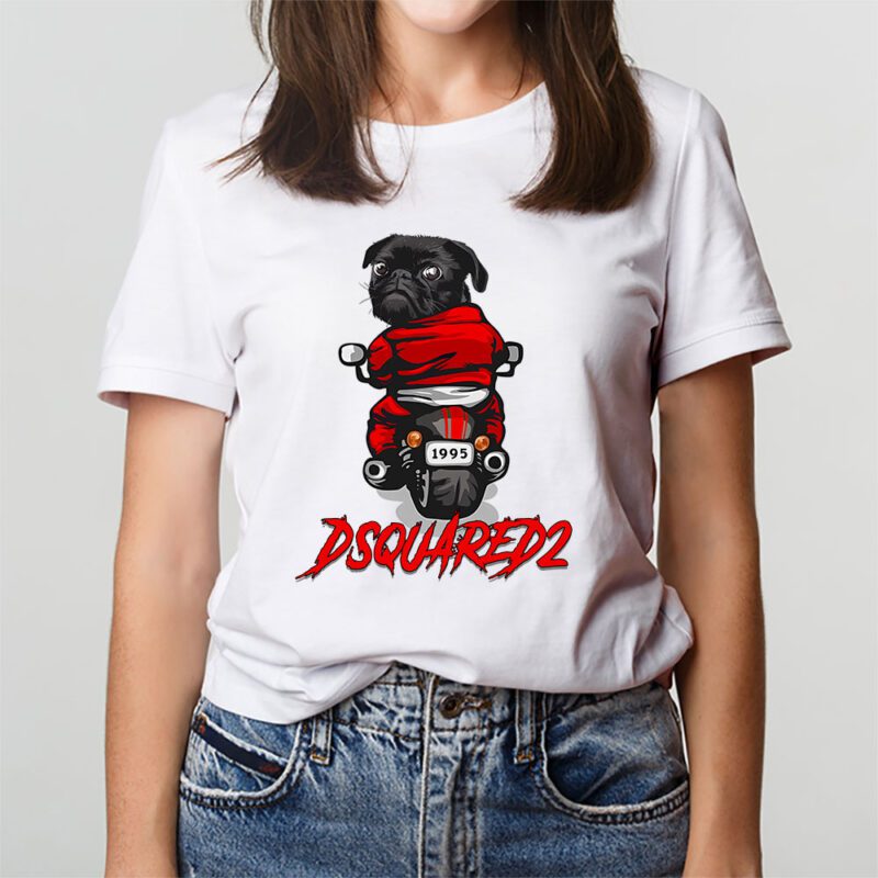 Pug Dog Riding A Motorcycle Dsquared2 Brand Unisex T Shirt Cotton Tee TAT6380 3