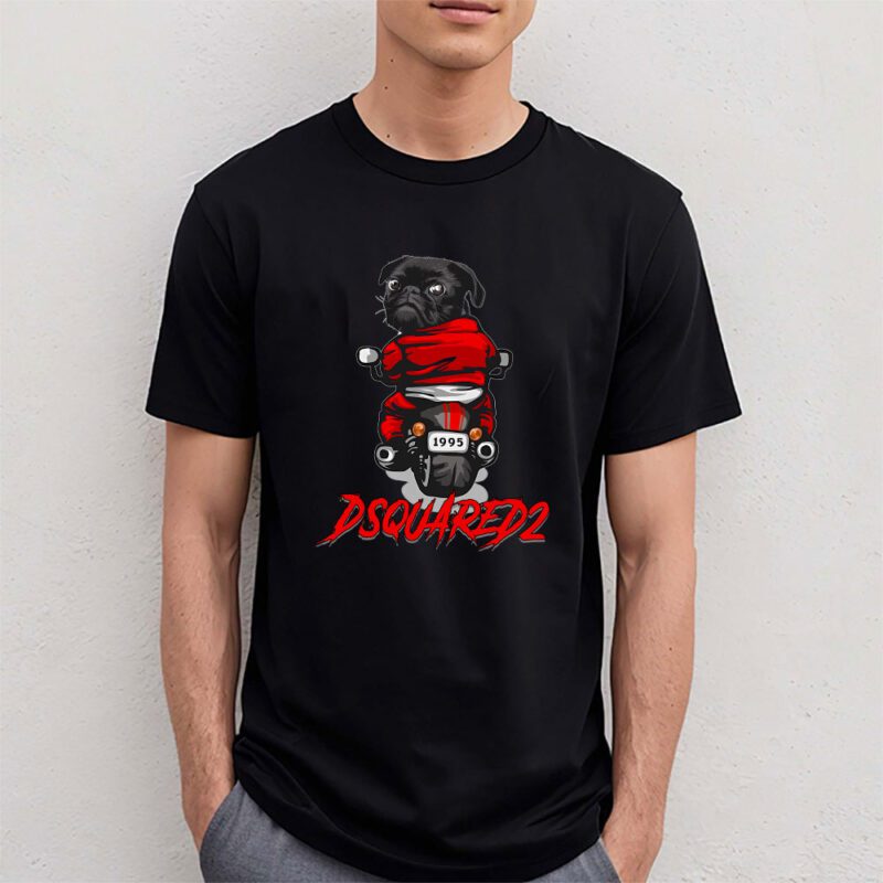 Pug Dog Riding A Motorcycle Dsquared2 Brand Unisex T Shirt Cotton Tee TAT6380 4