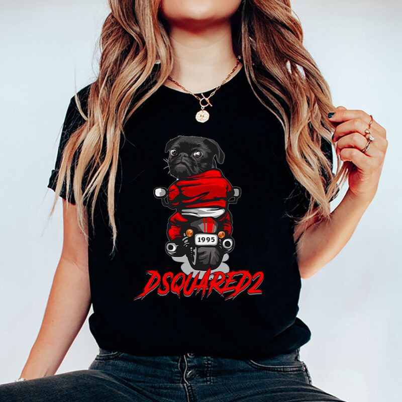 Pug Dog Riding A Motorcycle Dsquared2 Brand Unisex T Shirt Cotton Tee TAT6380 5