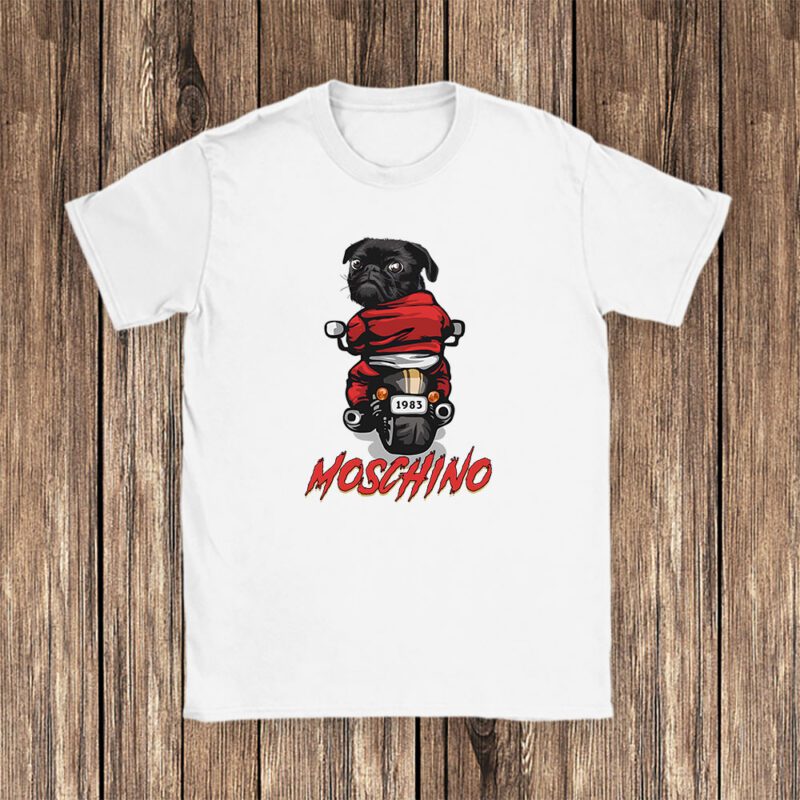 Pug Dog Riding A Motorcycle Moschino Unisex T Shirt TAT5535 1