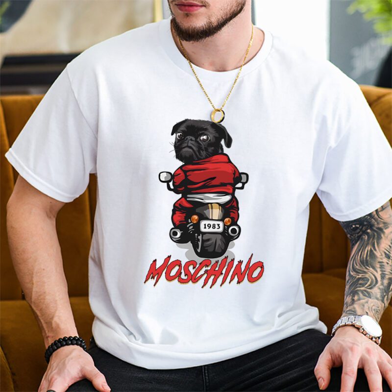 Pug Dog Riding A Motorcycle Moschino Unisex T Shirt TAT5535 2