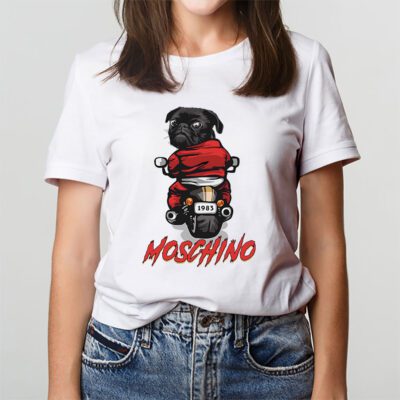 Pug Dog Riding A Motorcycle Moschino Unisex T-Shirt TAT5535 3 Pug Dog Riding A Motorcycle Moschino Unisex T Shirt TAT5535 3