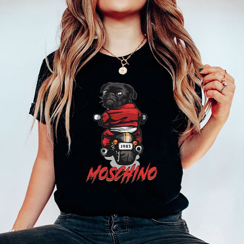Pug Dog Riding A Motorcycle Moschino Unisex T Shirt TAT5535 5