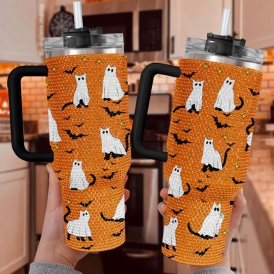 Spooky Ghost Black Cat 40Oz Rhinestone Stanley Tumbler