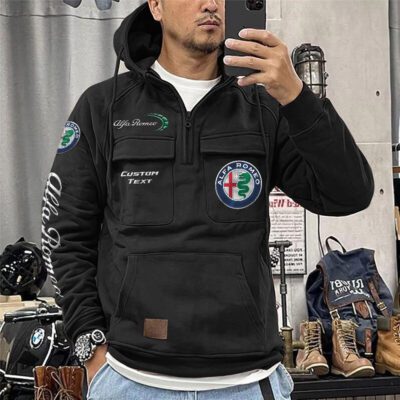 Alfa Romeo Vintage Quarter Zip Hoodie Retro Hoodie LQZ1380 1 Alfa Romeo Vintage Quarter Zip Hoodie Retro Hoodie LQZ1380 1