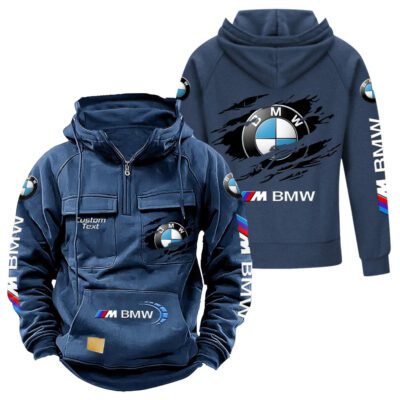 BMW M Vintage Quarter Zip Hoodie Retro Hoodie LQZ1567 2 BMW M Vintage Quarter Zip Hoodie Retro Hoodie LQZ1567 2