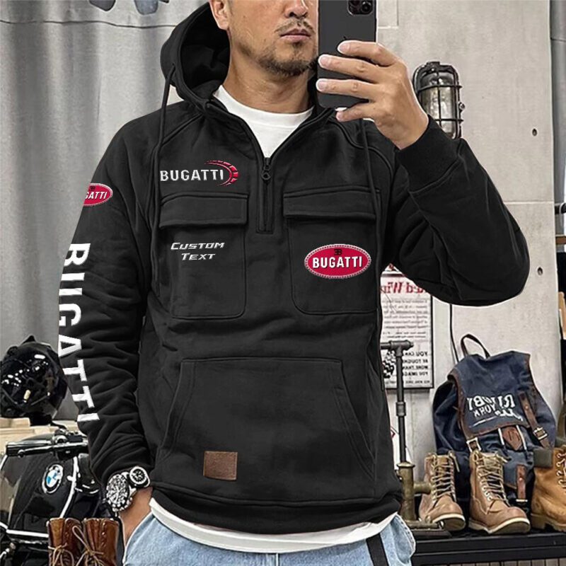 Bugatti Vintage Quarter Zip Hoodie Retro Hoodie LQZ1353 1