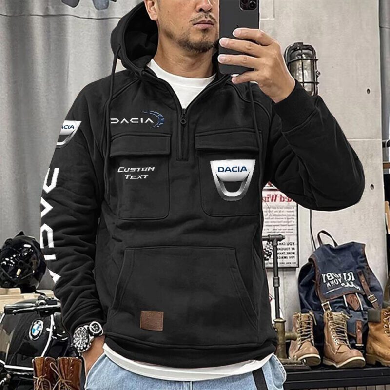 Dacia Vintage Quarter Zip Hoodie Retro Hoodie LQZ1258 1
