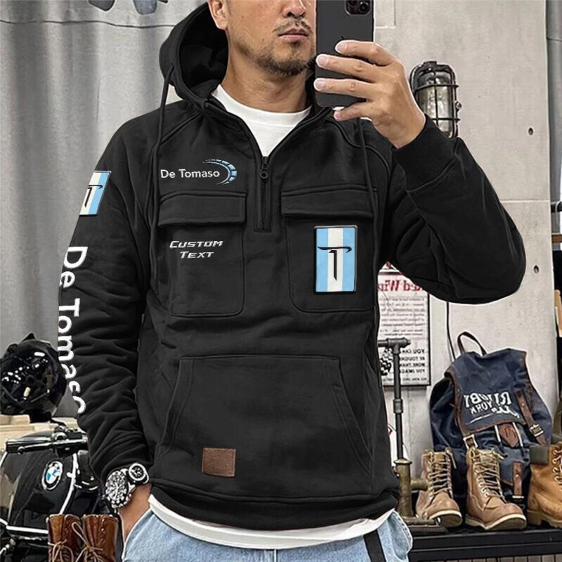 De Tomaso Vintage Quarter Zip Hoodie Retro Hoodie LQZ1429 1