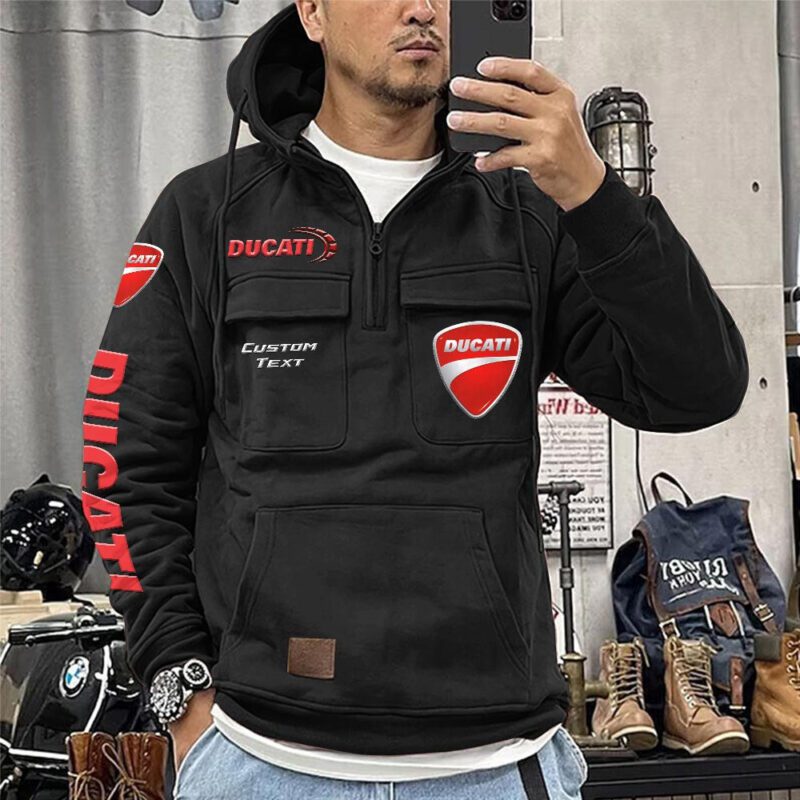 Ducati Vintage Quarter Zip Hoodie Retro Hoodie LQZ1178 1