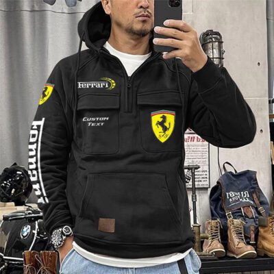 Ferrari Vintage Quarter Zip Hoodie Retro Hoodie LQZ1391 1 Ferrari Vintage Quarter Zip Hoodie Retro Hoodie LQZ1391 1