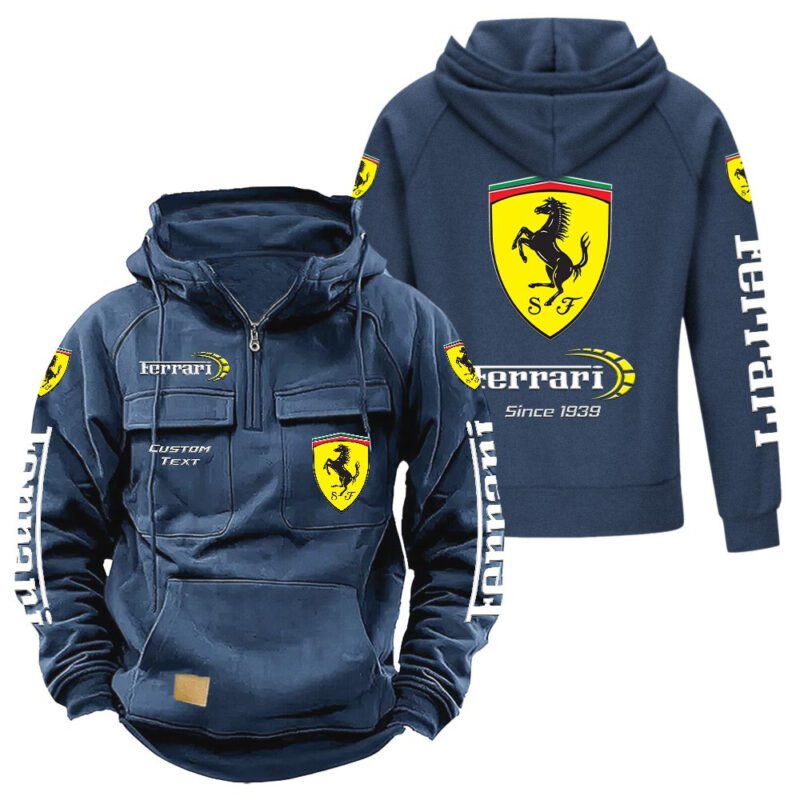 Ferrari Vintage Quarter Zip Hoodie Retro Hoodie LQZ1391 2