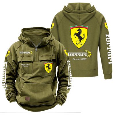 Ferrari Vintage Quarter Zip Hoodie Retro Hoodie LQZ1391 3 Ferrari Vintage Quarter Zip Hoodie Retro Hoodie LQZ1391 3