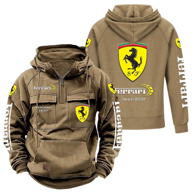 Ferrari Vintage Quarter Zip Hoodie Retro Hoodie LQZ1391 4