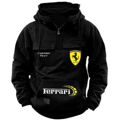 Ferrari Vintage Quarter Zip Hoodie Retro Hoodie LQZ1496 1 Ferrari Vintage Quarter Zip Hoodie Retro Hoodie LQZ1496 1