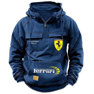 Ferrari Vintage Quarter Zip Hoodie Retro Hoodie LQZ1496 2 Ferrari Vintage Quarter Zip Hoodie Retro Hoodie LQZ1496 2