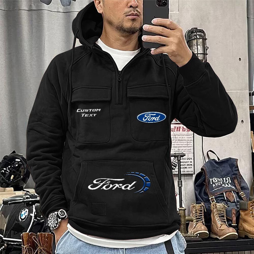 Ford-Vintage-Quarter-Zip-Hoodie-Retro-Hoodie-LQZ1470 Ford Vintage Quarter Zip Hoodie Retro Hoodie LQZ1470