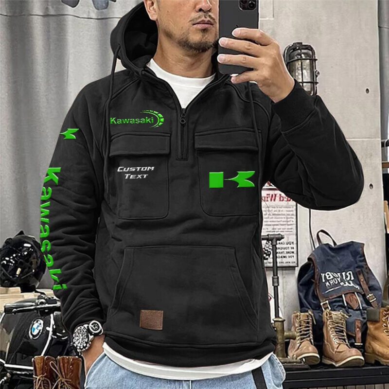 Kawasaki Vintage Quarter Zip Hoodie Retro Hoodie LQZ1204 1