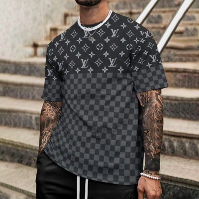 Louis Vuitton Black Gray Pattern Premium Luxury Brand Unisex T-Shirt DRT1043