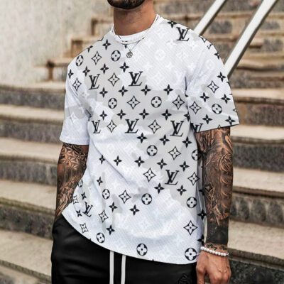 Louis Vuitton Black Logo White Premium Luxury Brand Unisex T-Shirt DRT1051