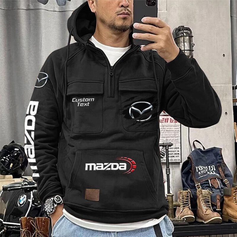 Mazda Vintage Quarter Zip Hoodie Retro Hoodie LQZ1577 1