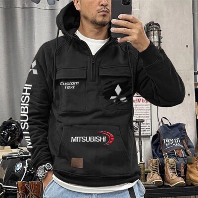 Mitsubishi Vintage Quarter Zip Hoodie Retro Hoodie LQZ1031 1 Mitsubishi Vintage Quarter Zip Hoodie Retro Hoodie LQZ1031 1