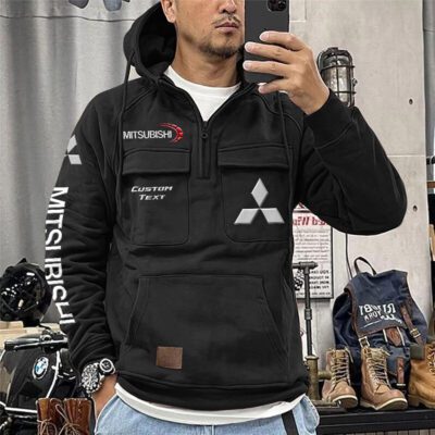 Mitsubishi Vintage Quarter Zip Hoodie Retro Hoodie LQZ1301 1 Mitsubishi Vintage Quarter Zip Hoodie Retro Hoodie LQZ1301 1