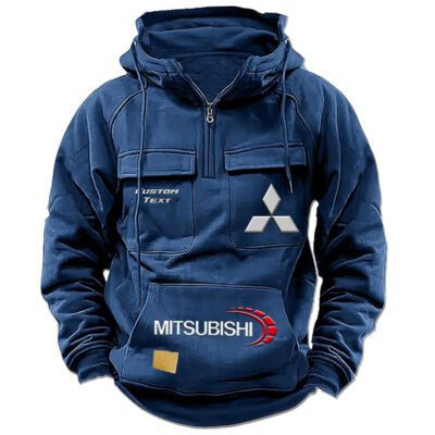 Mitsubishi Vintage Quarter Zip Hoodie Retro Hoodie LQZ1452 2 Mitsubishi Vintage Quarter Zip Hoodie Retro Hoodie LQZ1452 2