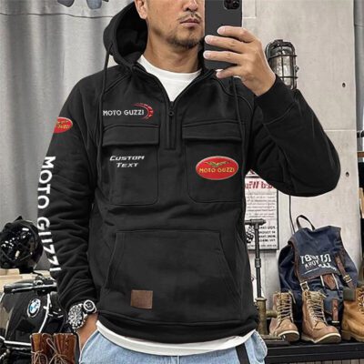 Moto-Guzzi Vintage Quarter Zip Hoodie Retro Hoodie LQZ1316 1 Moto Guzzi Vintage Quarter Zip Hoodie Retro Hoodie LQZ1316 1