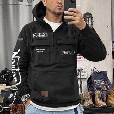 Norton Vintage Quarter Zip Hoodie Retro Hoodie LQZ1187 1 Norton Vintage Quarter Zip Hoodie Retro Hoodie LQZ1187 1