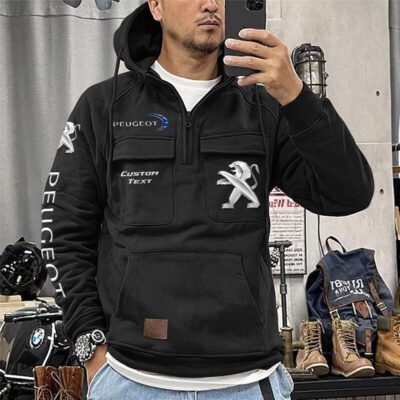 Peugeot Vintage Quarter Zip Hoodie Retro Hoodie LQZ1413 1