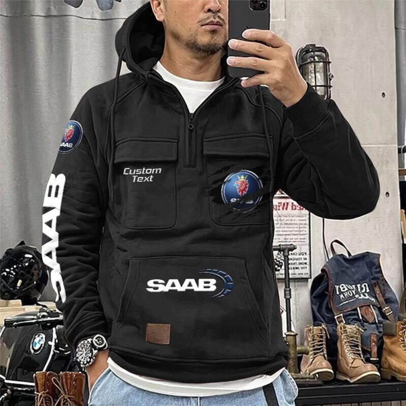 Saab Vintage Quarter Zip Hoodie Retro Hoodie LQZ1059 1