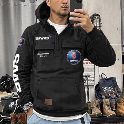 Saab Vintage Quarter Zip Hoodie Retro Hoodie LQZ1371 1 Saab Vintage Quarter Zip Hoodie Retro Hoodie LQZ1371 1