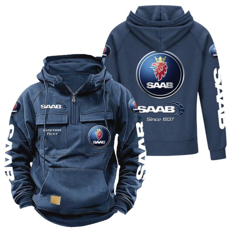Saab Vintage Quarter Zip Hoodie Retro Hoodie LQZ1371 2