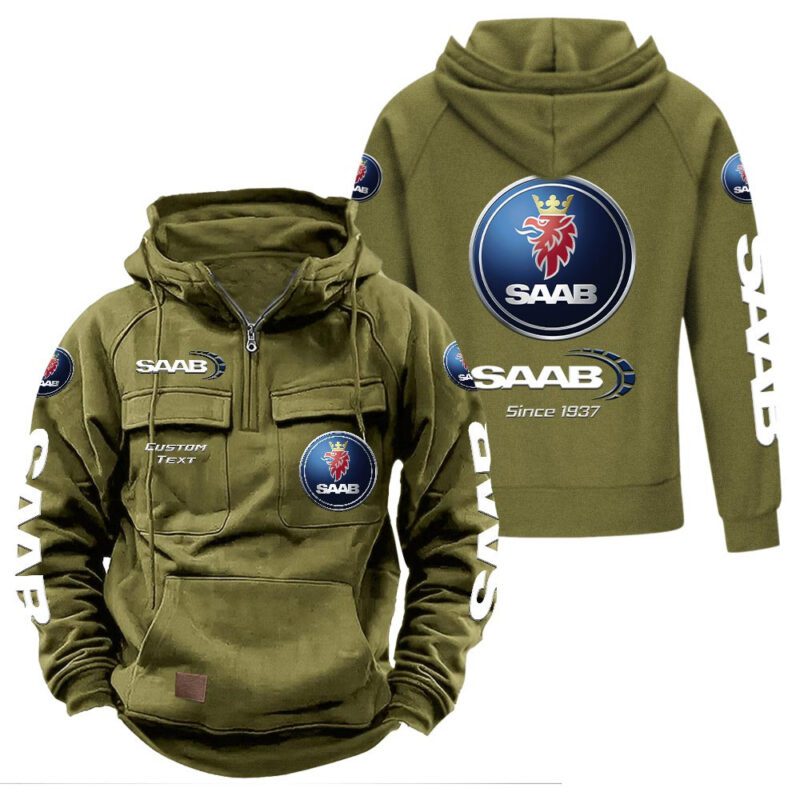 Saab Vintage Quarter Zip Hoodie Retro Hoodie LQZ1371 3