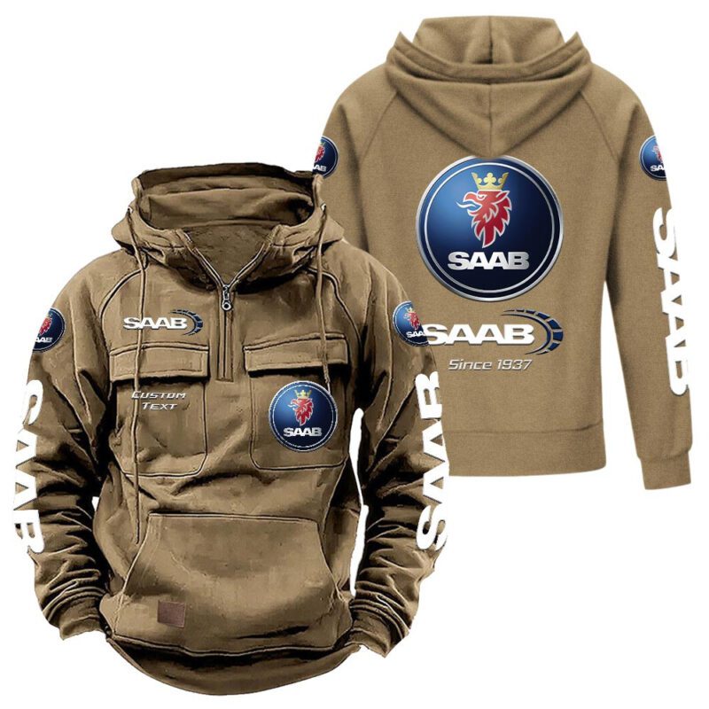 Saab Vintage Quarter Zip Hoodie Retro Hoodie LQZ1371 4