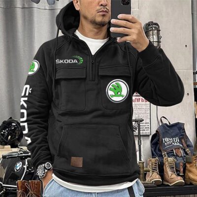 Skoda Vintage Quarter Zip Hoodie Retro Hoodie LQZ1129 1 Skoda Vintage Quarter Zip Hoodie Retro Hoodie LQZ1129 1