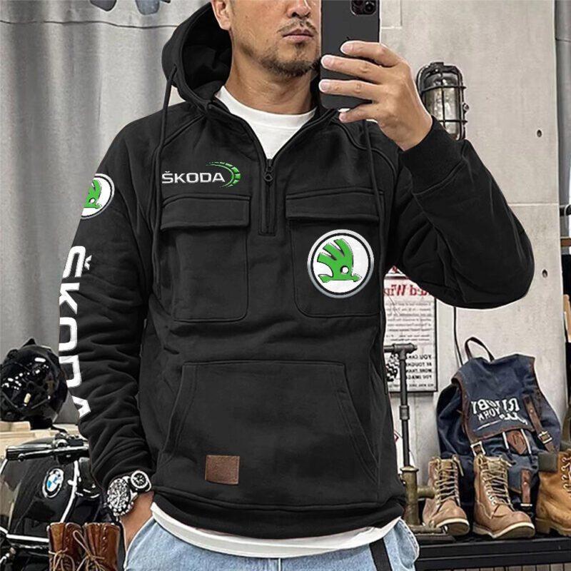 Skoda Vintage Quarter Zip Hoodie Retro Hoodie LQZ1129 1