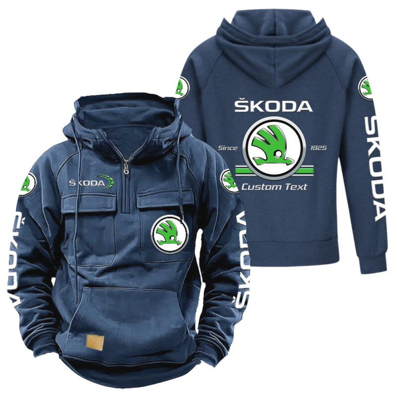 Skoda Vintage Quarter Zip Hoodie Retro Hoodie LQZ1129 2