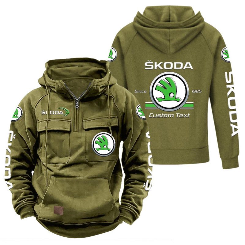 Skoda Vintage Quarter Zip Hoodie Retro Hoodie LQZ1129 3