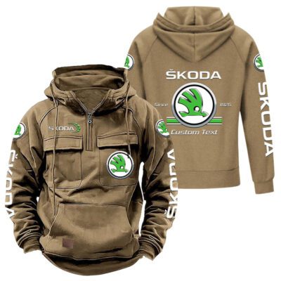 Skoda Vintage Quarter Zip Hoodie Retro Hoodie LQZ1129 4 Skoda Vintage Quarter Zip Hoodie Retro Hoodie LQZ1129 4