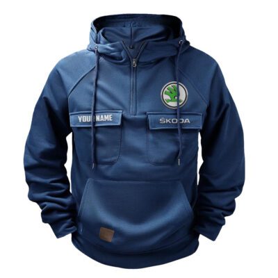 Skoda Vintage Quarter Zip Hoodie Retro Hoodie LQZ1536 1