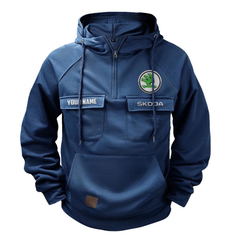 Skoda Vintage Quarter Zip Hoodie Retro Hoodie LQZ1536 1