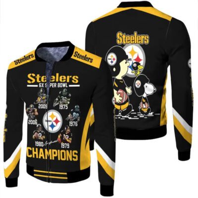 6x super bowl Champions Pittsburgh Steelers Jersey 2020 NFL season snoopy vs peanuts Jersey Fleece Bomber Jacket