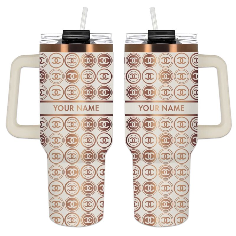 Chanel Coco Circle Logo Pattern Stanley Tumbler 40oz Cream Engraved Tumbler OTL1041