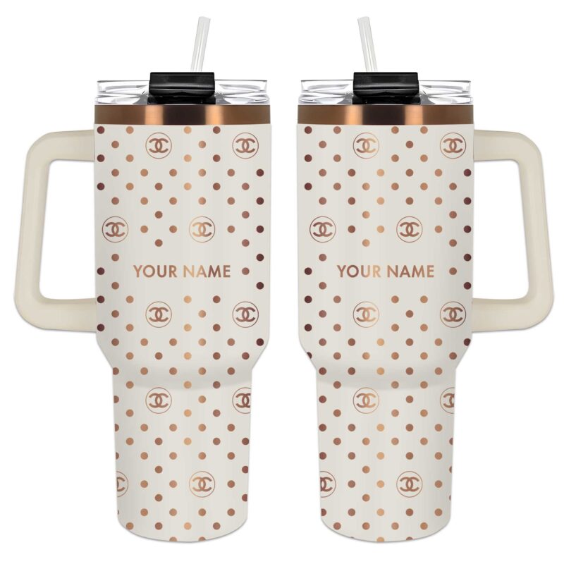Chanel Dots Pattern Stanley Tumbler 40oz Cream Engraved Tumbler OTL1040
